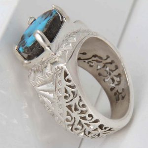 Perzische Zilveren Ring met Neyshabur Turquoise Hiraad II