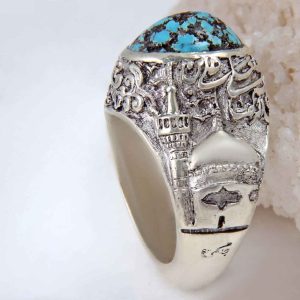 Perzische Zilveren Ring voor Mannen met Neyshabur Turquoise Imam Reza