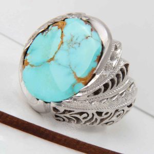 Perzische Zilveren Ring voor Mannen met Neyshabur Turquoise Jahani