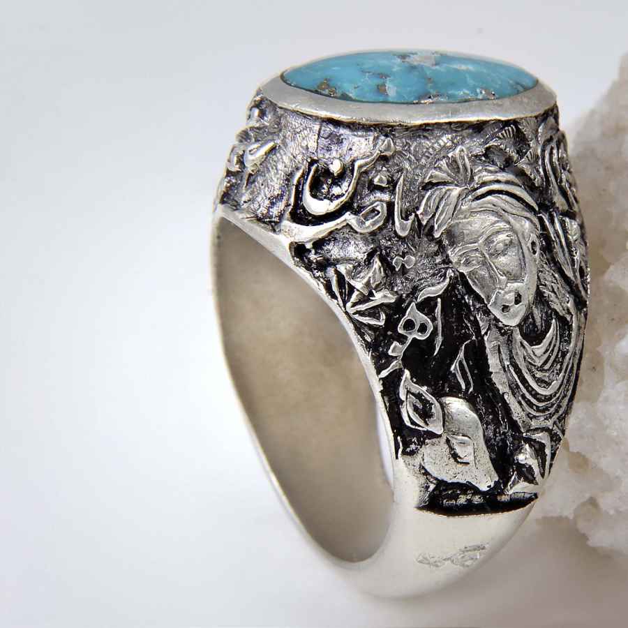 Perzische Zilveren Ring voor Mannen with Neyshabur Turquoise Ahoo
