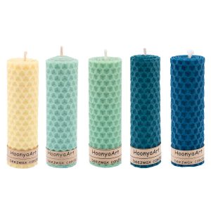 Set van 5 Bijenwas Pilarenkaarsen Kleurrijk I – Blauw (Set van 2)