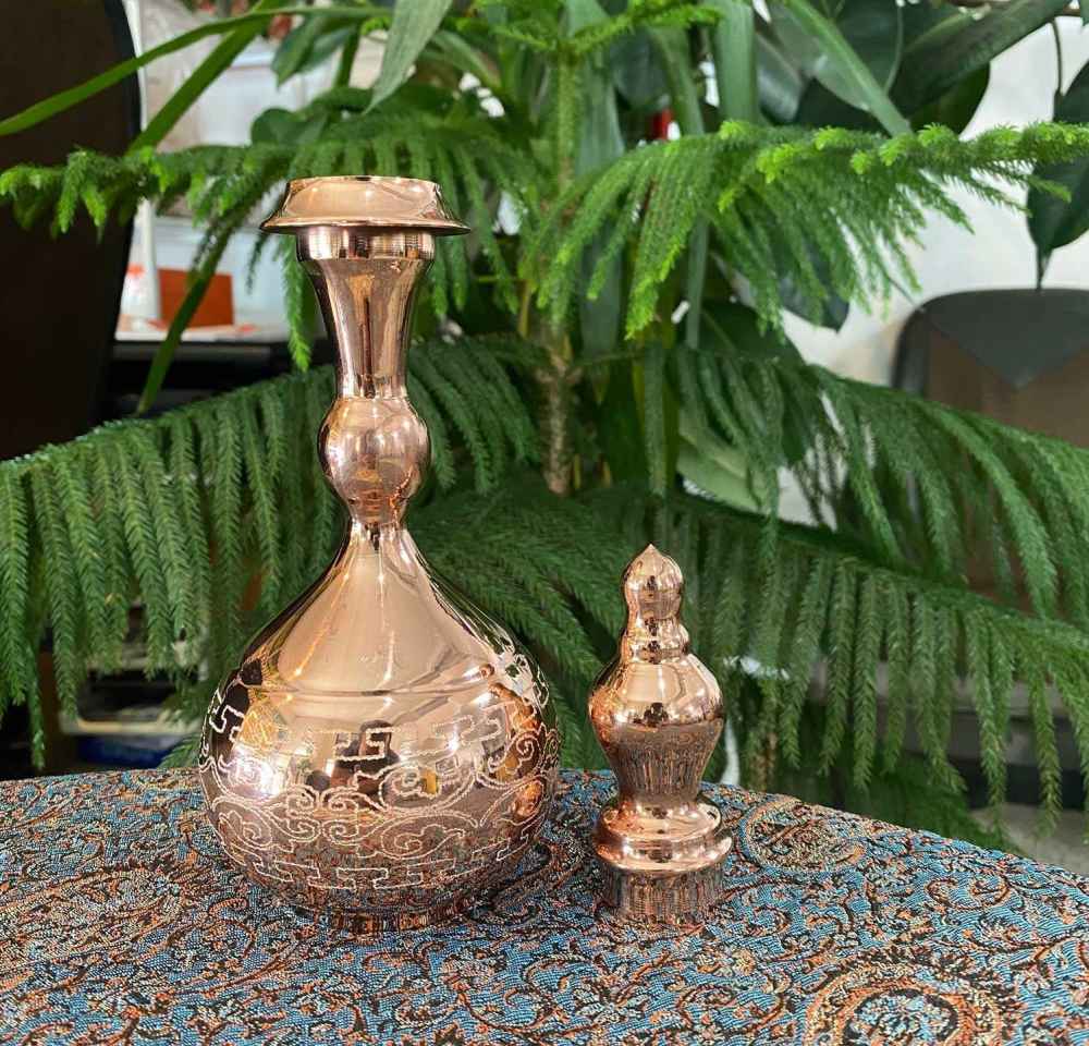 Decoratieve Koperen Fles Handgemaakt Gehammert Sevda