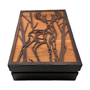 Herten Design Thee-organizer – Houten doos met laden