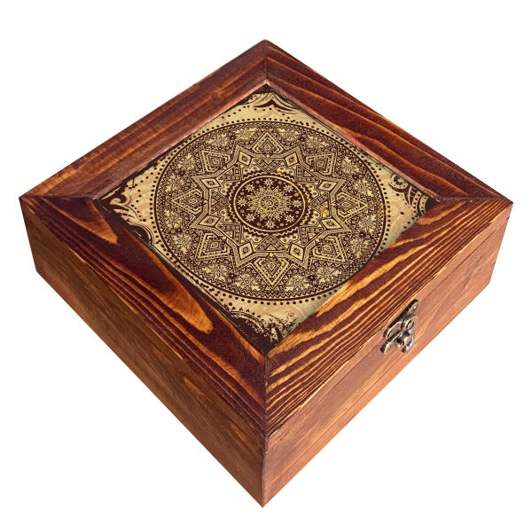 Mandala Design Houten Organizer – Theedoos met gedeelde opbergruimte