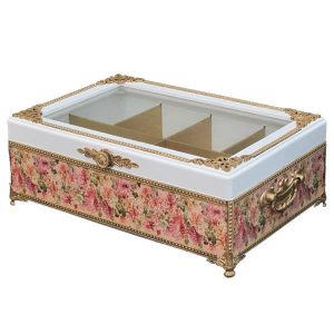 Houten Theedoos met Roze Bloemen – Thee-organizer