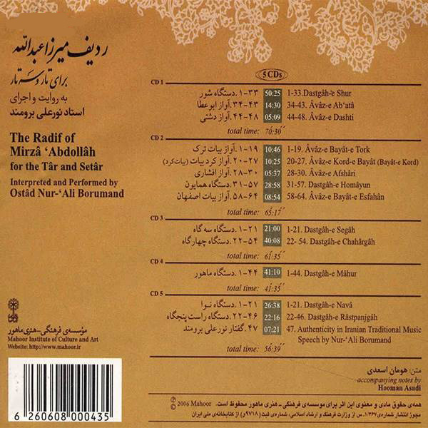 De Mirza Abdollah Radif Album door Nur Ali Borumand