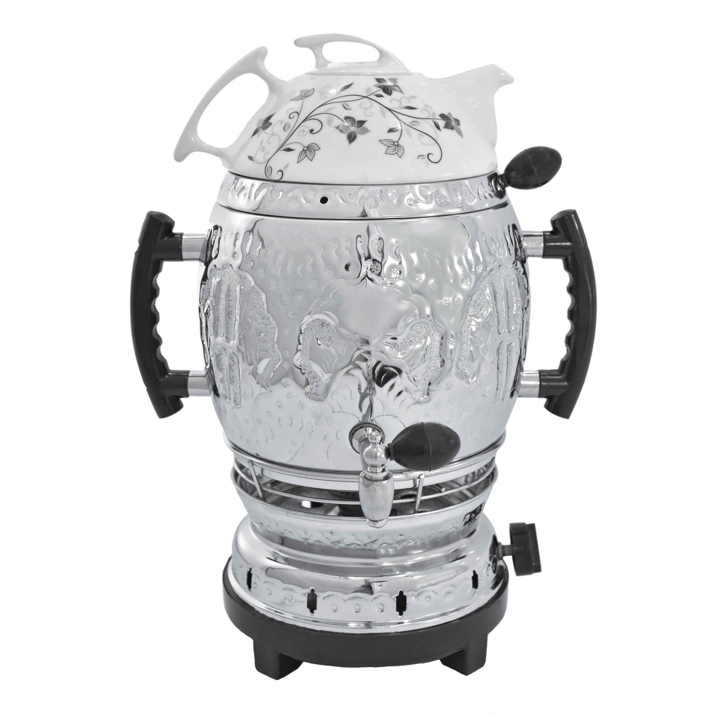 Gas Samovar Theemaker met Theepot Bloemenmotieven 6-Liter