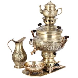Perzische koperen gassamovar traditionele design theemaker Achaemenes Motifs 8-Liter
