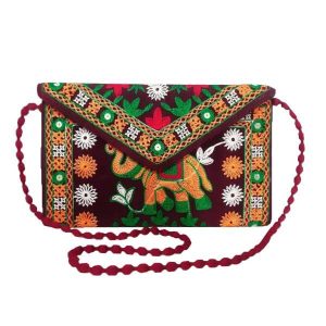 Geborduurde Ethnische Fluwelen Clutch Handtas Balochi Olifant