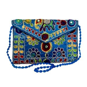 Geborduurde Ethnische Fluwelen Clutch Handtas – Blauw