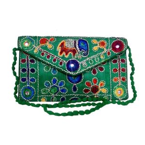 Geborduurde Ethnische Fluwelen Clutch Handtas – Groen