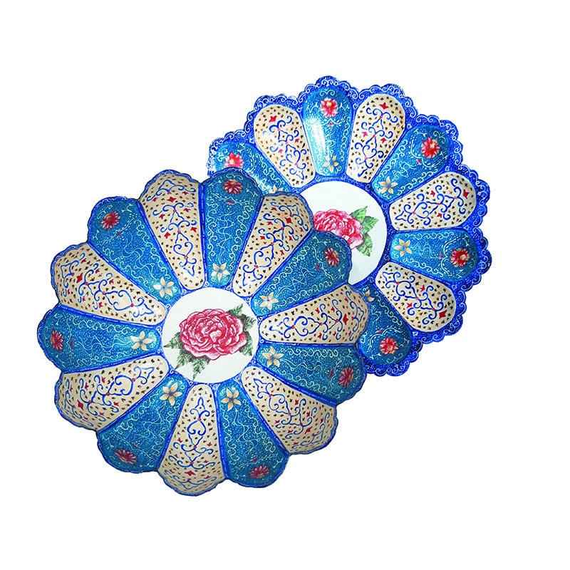 Decoratieve koperen kom & bord handbeschilderd met Perzisch Minakari-emaille Blossom