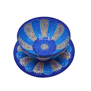 Decoratieve koperen kom & bord handbeschilderd met Perzisch Minakari-emaille Eslimi