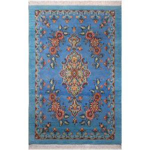 Handgeknoopt Perzisch Tabriz Nakhil Tapijt (Klassiek Bloemenmedaillon) – Blauwe Wol