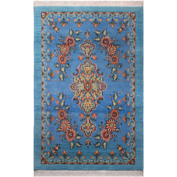 Handgeknoopt Perzisch Tabriz Nakhil Tapijt (Klassiek Bloemenmedaillon) – Blauwe Wol