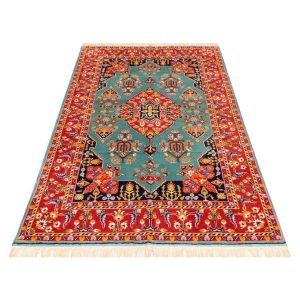 Handgeknoopt Perzisch Bojnourd Tapijt (Klassiek Bloemenmedaillon) – Turquoise Zijde & Wol