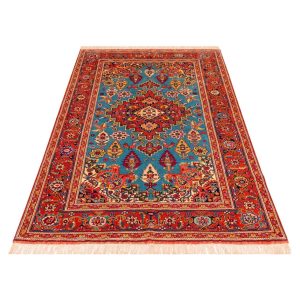 Handgeknoopt Perzisch Bojnourd Tapijt (Klassiek Bloemenmedaillon) – Turquoise Zijde & Wol