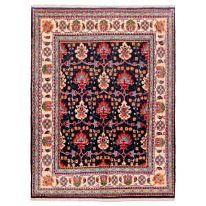 Handgeknoopt Perzisch Khorasan Farin Tapijt (Bloemenpatroon) – Zwarte Wol