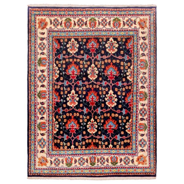 Handgeknoopt Perzisch Khorasan Farin Tapijt (Bloemenpatroon) – Zwarte Wol