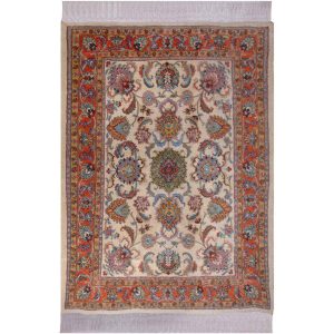 Handgeknoopt Perzisch Mashhad Sarah Tapijt (Klassiek Bloemenpatroon) – Crème Wol