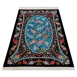 Handgeknoopt Perzisch Qom Behesht Tapijt (Elegant Bloemenpatroon) – Turquoise Korkwol