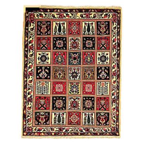Handgeknoopt Perzisch Bakhtiyari Kheshti Tapijt (Bakhtiari Garden Panel) – Crème Wol