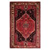 Handgeknoopt Perzisch Hamadan Nour Tapijt (Traditioneel Bloemenmedaillon) - Zwart & Rode Wol