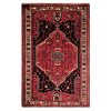 Handgeknoopt Perzisch Hamadan Nour Tapijt (Traditioneel Bloemenmedaillon) - Zwart & Rode Wol