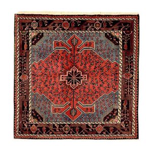 Handgeknoopt Perzisch Hamadan Tina Tapijt (Tribaal Geometrisch Medaillon) – Rode Wol