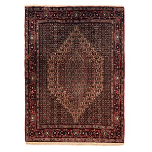 Handgeknoopt Perzisch Kurdistan Black Lozi Tapijt (Mahi Medaillon) – Bruine Wol