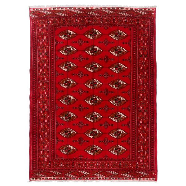 Handgeknoopt Perzisch Gorgan Tribaal Tapijt (Bukhara Design) – Rode Wol