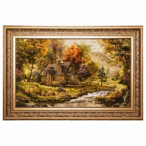 Handgeknoopte Perzische Picturale Tapis uit Tabriz Afbeeldend Landelijk Landschap