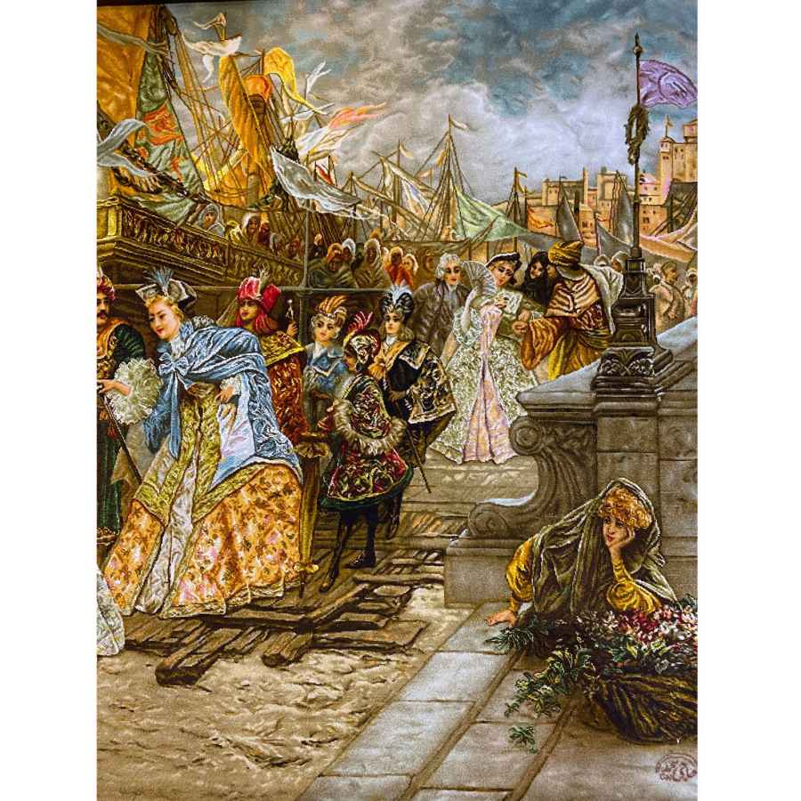 Handgeknoopte Perzische Picturale Tapis uit Tabriz Afbeeldend Napoleons Schip