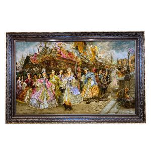 Handgeknoopte Perzische Picturale Tapis uit Tabriz Afbeeldend Napoleons Schip