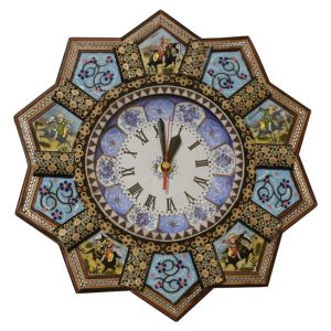 Handgemaakte Perzische Houten Wandklok – Inlegwerk Kunst, Behdad