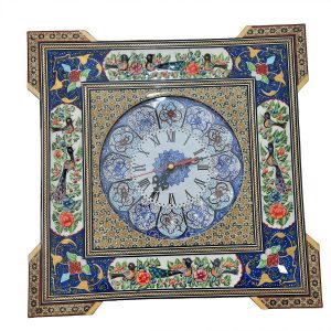 Handgemaakte Perzische Houten Wandklok – Inlegwerk Kunst, Vogels II