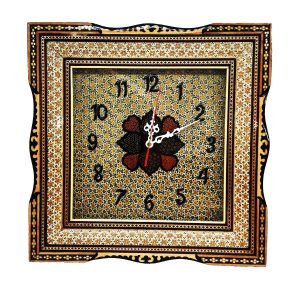 Handgemaakte Perzische Houten Wandklok – Inlegwerk Kunst, Mahan