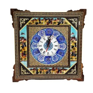 Handgemaakte Perzische Houten Wandklok – Inlegwerk Kunst, Mahsan
