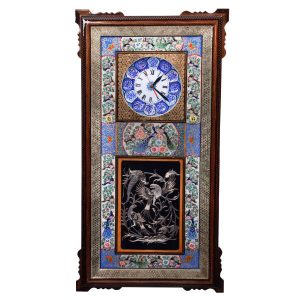 Handgemaakte Perzische Houten Wandklok – Inlegwerk Kunst, Simorgh