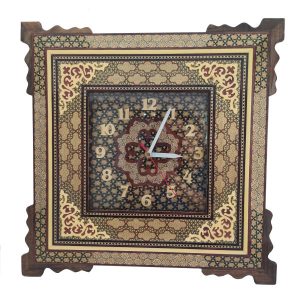 Handgemaakte Perzische Houten Wandklok – Inlegwerk Kunst, Arad