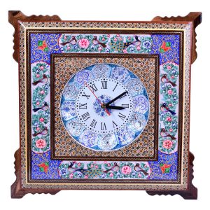Handgemaakte Perzische Houten Wandklok – Inlegwerk Kunst, Asa