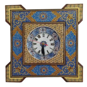 Handgemaakte Perzische Houten Wandklok – Inlegwerk Kunst, Hendesi