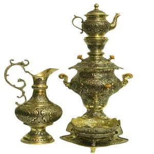 Perzische koperen samovar decoratieve houtskool theemaker Floral Motifs