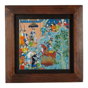 Decoratieve Perzische Ingelijste Tegel – Shahnameh Geïnspireerd Patroon: Oorlog