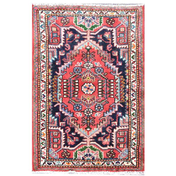 Handgeknoopt Perzisch Hamadan Tapijt (Bloemenmedaillon) – Marineblauwe Wol