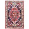 Handgeknoopt Perzisch Hamadan Tapijt (Bloemenmedaillon) - Marineblauwe Wol