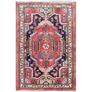 Handgeknoopt Perzisch Hamadan Tapijt (Bloemenmedaillon) – Marineblauwe Wol