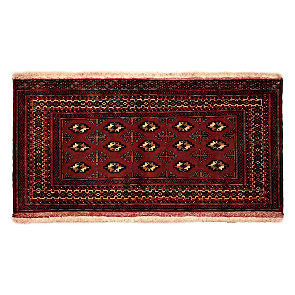 Handgeknoopt Perzisch Khorasan Tribaal Tapijt (Bukhara Design) – Donkerrode Wol