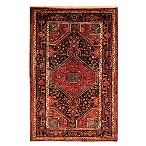Handgeknoopt Perzisch Hamadan Bisheh Tapijt (Geometrisch Medaillon) – Rode Wol