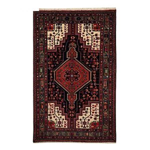 Handgeknoopt Perzisch Hamadan Arami Tapijt (Tribaal Geometrisch Medaillon) – Bruin & Rode Wol
